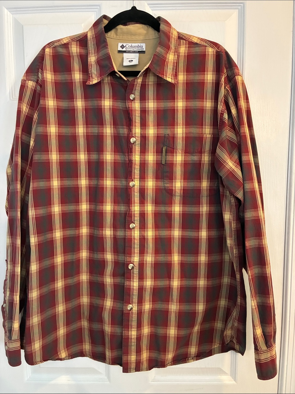 Columbia Plaid Button-Down Shirt in Red, Yellow, Green